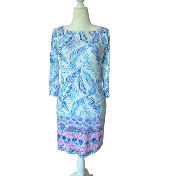LILLY PULITZER Sophie White and Blue SPF Dress Women's Size M 36”L Boatneck - Picture 1 of 11